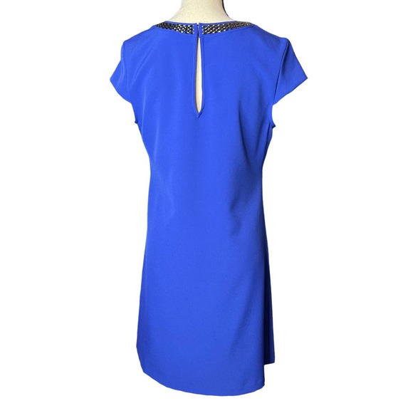 Jessica Simpson Shift Dress Size 6 in Blue with Cap Sleeves and Beaded Neckline - Picture 3 of 6